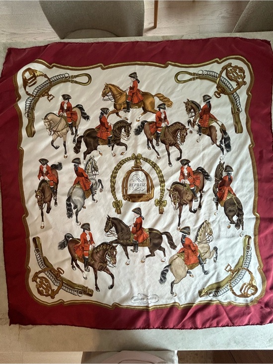 Hermes Accessories - Vintage Hermès Paris “Reprise” Silk Scarf Equestrian Horse Print Burgundy
